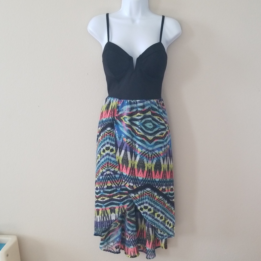 Material girl black and colorful  high low dress